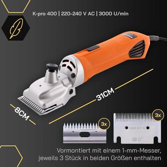 KNEIZER Paarden scheerapparaat complete set met accessoires &ndash; met verwisselbare messen &ndash; stil en trillingsarm